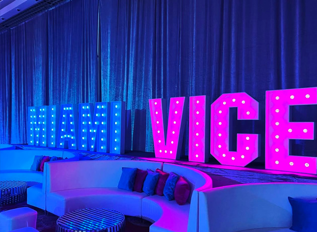 Miami Vice theme night Decorations rental. Miami Style Casino Party Featuring Large Neon Letters, Glamorous Lights, Tropical Vibes, Luxury Decor, and High Energy Entertainment for an Unforgettable Night of Celebration and Style and Exclusive Miami Experience styles themed parties & events. North Vancouver, West Vancouver, Burnaby, Port Moody, Coquitlam, Port Coquitlam, Surrey, Langley, Kelowna, Richmond, Delta, Kamloops, Mission. Chilliwack, Abbotsford, Tsawwassen, Whistler, Squamish...