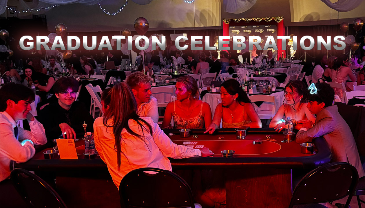 We hire out props for our Gatsby party Vancouver / 1920’s theme party Vancouver along side casino hire packagWe hire out props for our GRADUATION CELEBRATIONS / PROM party Vancouver / GRADUATION CELEBRATIONS / PROM theme party Vancouveralong side casino hire packages. The GRADUATION CELEBRATIONS / PROM has become a very popular theme over the last few years.
													We have GRADUATION CELEBRATIONS / PROM backdrops, back-lit frames with GRADUATION CELEBRATIONS / PROM and more general GRADUATION CELEBRATIONS / PROM themed event equipment in Vancouver, Kelowna, Kamloops.