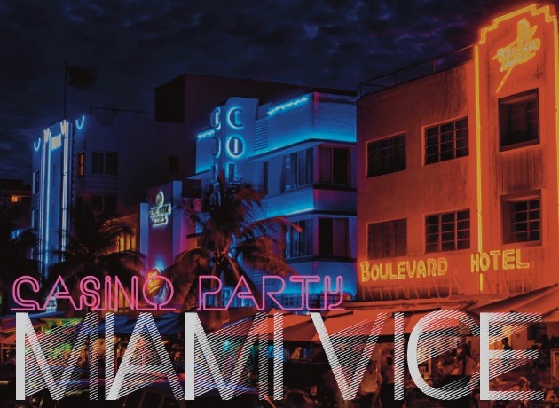 Miami Vice Party Decorations. Miami Vice themed parties are another very popular idea, and one which we have prepared for, we have great backdrops, backlit frames, and our lighting packages. Miami Vice Casino Party Vancouver, Kelowna, Kamloops