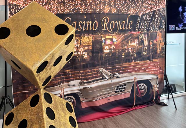 DICE Stand 007 Red Entrance rental Casino Royale Themed Decorations rental and Props - Fun Event Party Kings in Vancouver BC. James bond party decorations | bond red crpet entrance 007 casino party rental hire...
